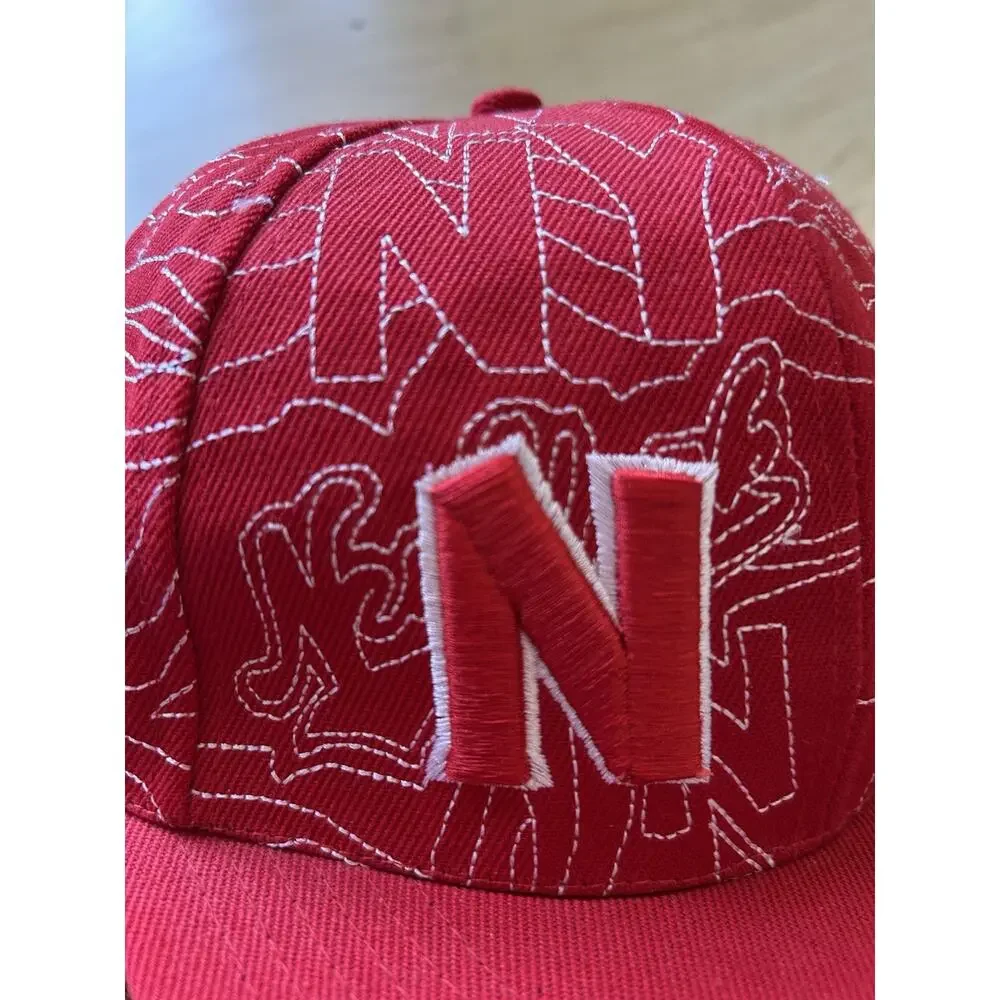 Y2K NY Red Hat White Stick Look Flat Bill New York Artsy 7 1/4 Retro RARE 90s